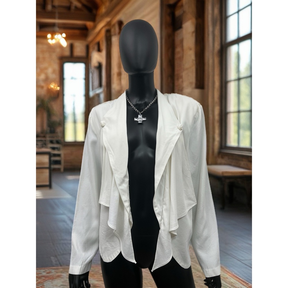Wild Rose White Drape Front Lace-Back Cardigan USA‎ Made Size 14